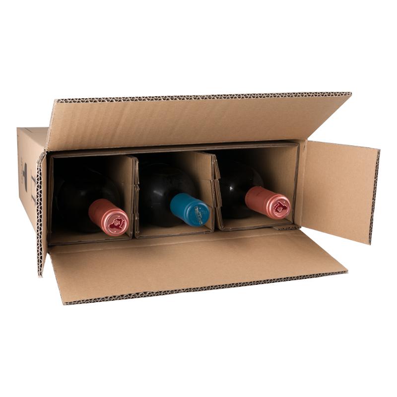 Flaschenversandkarton 3er für Wein oder Sekt 305x108x368 mm 2-wellig braun